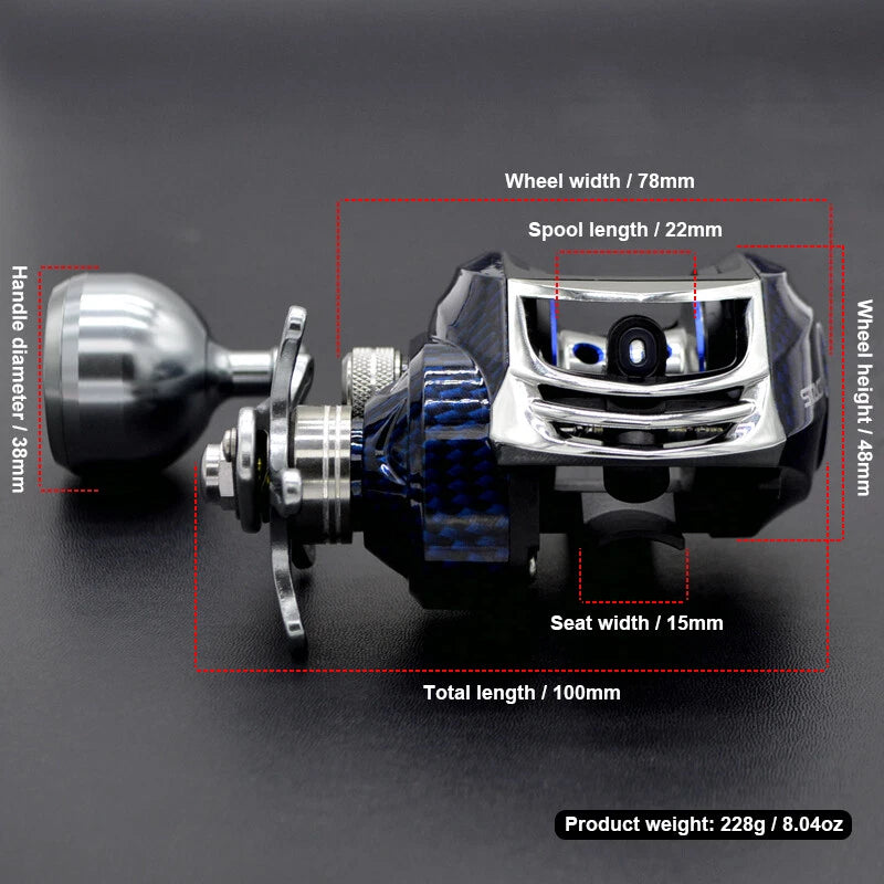 Bass Casting Fishing 7.1:1 Gear Ratio Ultra Smooth Baitcast Reel w/ Power Handle