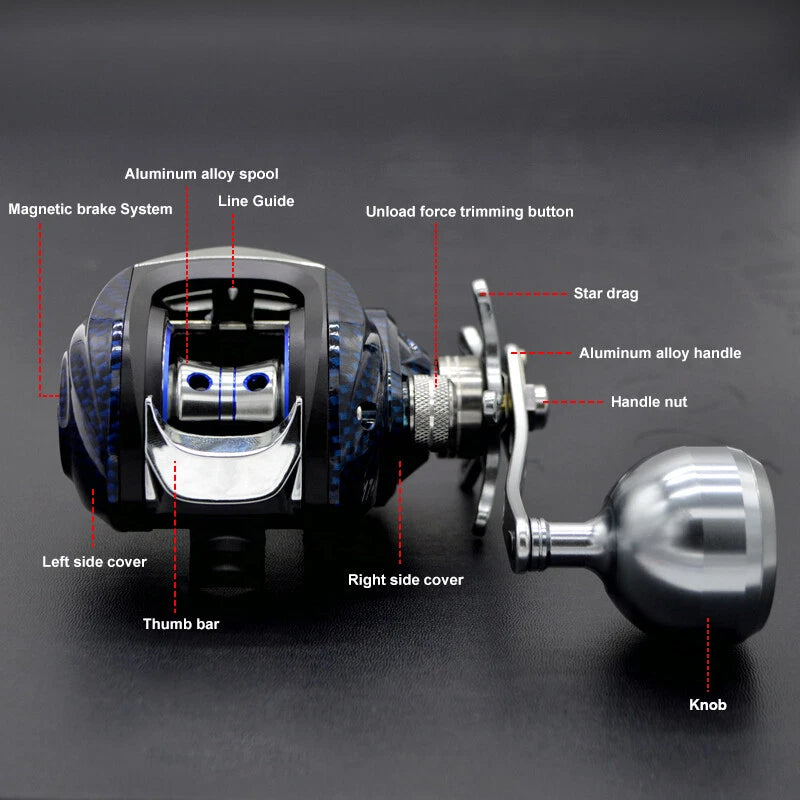 Bass Casting Fishing 7.1:1 Gear Ratio Ultra Smooth Baitcast Reel w/ Power Handle